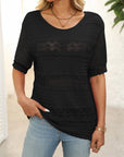 Mandy Openwork Round Neck Half Sleeve Knit Top - Little Miss Vanilla