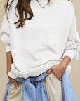 Side Slit Round Neck Long Sleeve Sweatshirt - Little Miss Vanilla