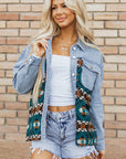 Blue Aztec Printed Denim Jacket - Little Miss Vanilla