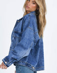 Blue Chest Pockets Drop Shoulder Loose Denim Jacket - Little Miss Vanilla