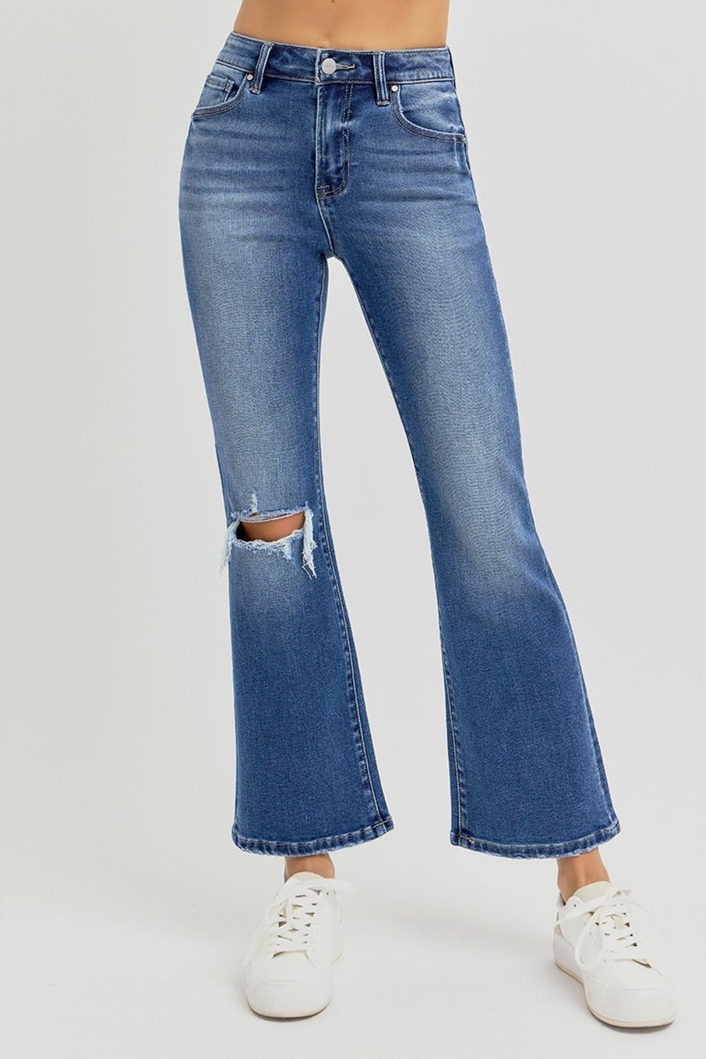 RISEN Full Size Distressed High Rise Crop Flare Jeans - Little Miss Vanilla