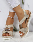 Women's Peep Toe Serpentine Wedges Sandals With Circle Design Casual Summer Shoes