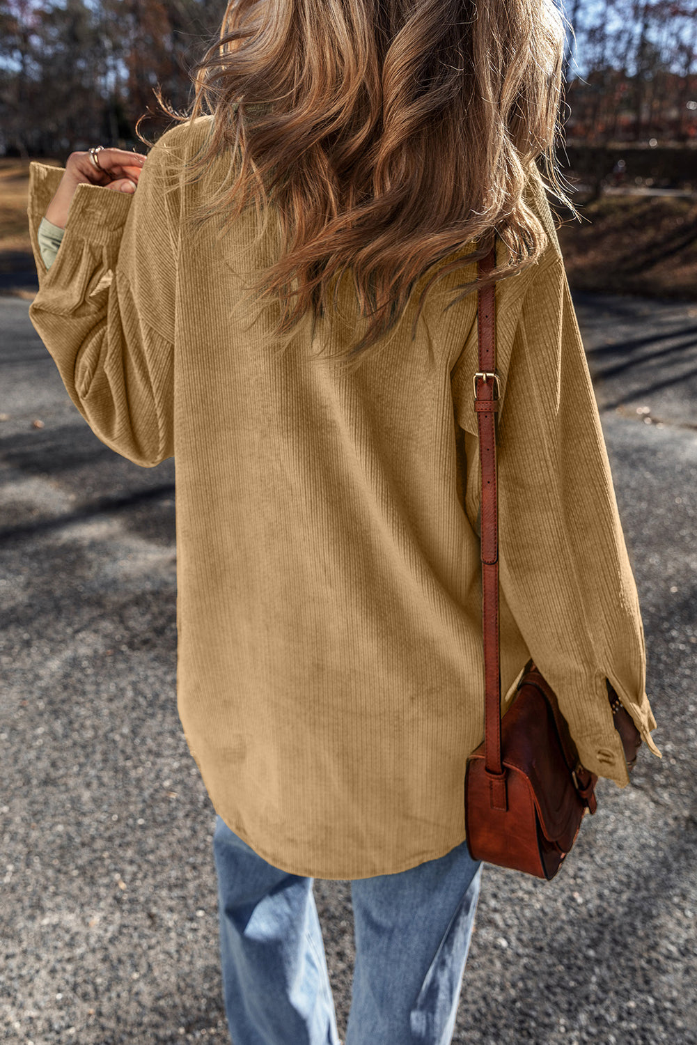 Light French Beige Patched Pocket Button Up Corduroy Shacket - Little Miss Vanilla