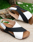 Summer Wedges Sandals With Colorblock Cross-strap Design Casual Thick-soled Roman Shoes For Women