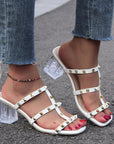 New Square Toe Transparent Sandals With Rivet Design Summer Fashion Crystal High-heeled Rivet Shoes For Women