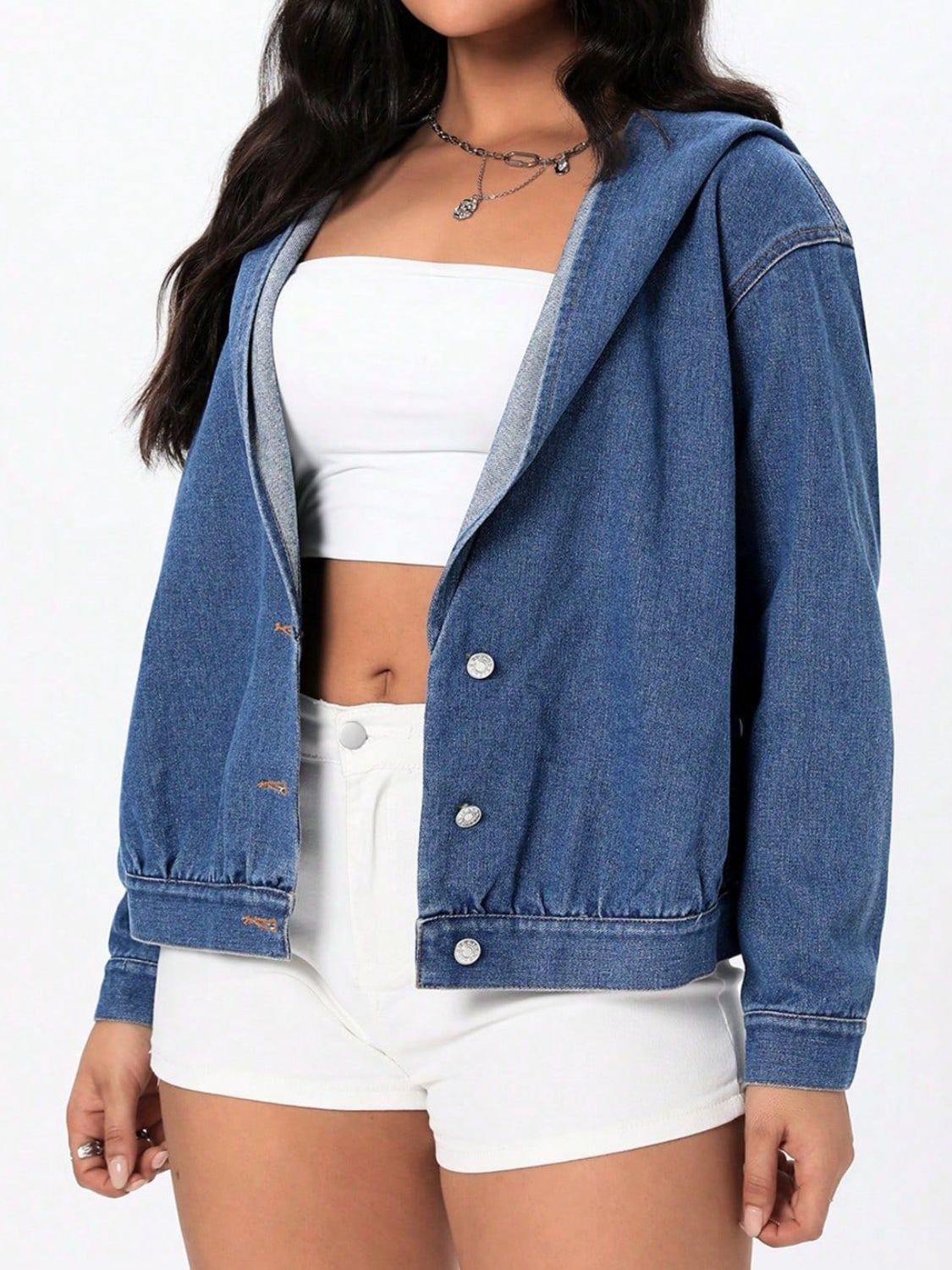 Button Up Hooded Denim Top - Little Miss Vanilla