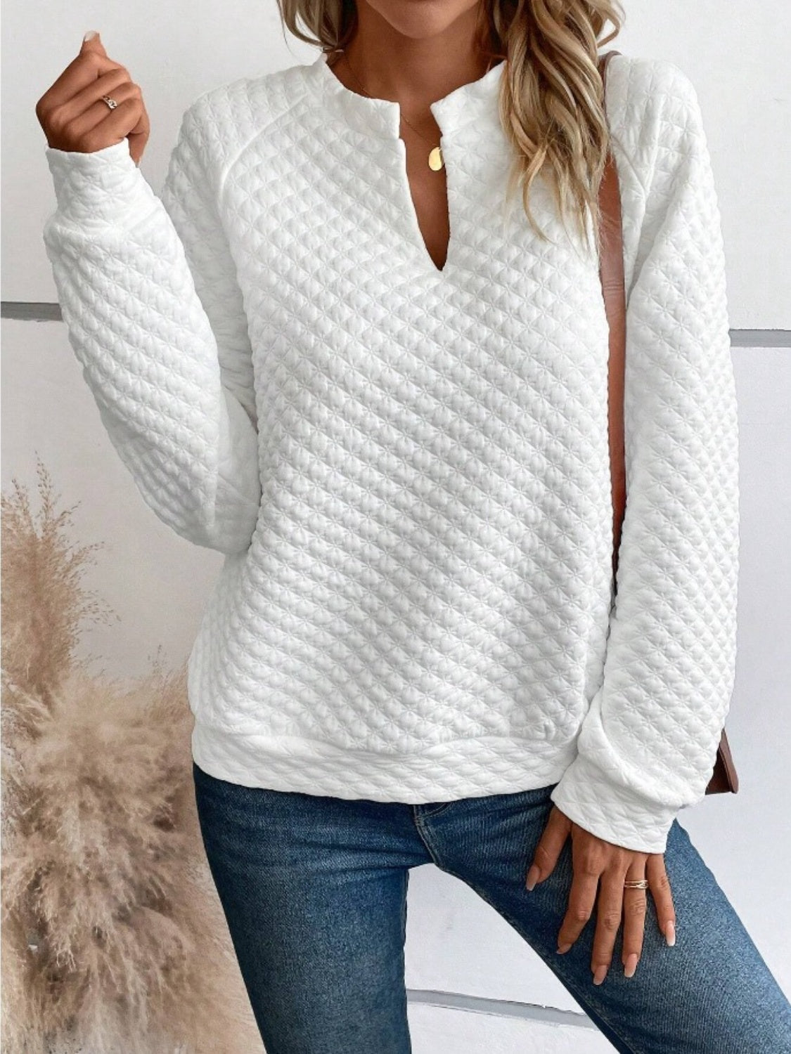 Notched Long Sleeve Sweatshirt - Little Miss Vanilla