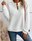 Notched Long Sleeve Sweatshirt - Little Miss Vanilla