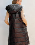 Black Hooded Long Quilted Vest Coat - Little Miss Vanilla