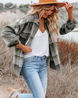 Medium Grey Plaid Flap Pockets Shacket