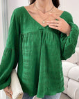 Plus Size Texture V-Neck Long Sleeve Top - Little Miss Vanilla