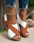 Summer Wedges Sandals With Colorblock Cross-strap Design Casual Thick-soled Roman Shoes For Women