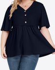 Plus Size Buttoned V-Neck Frill Trim Babydoll Blouse - Little Miss Vanilla