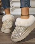 Fashion Sequined Thick-soled Plush Shoes Winter Indoor And Outdoor Casual Warm Slippers Women Garden House Shoes