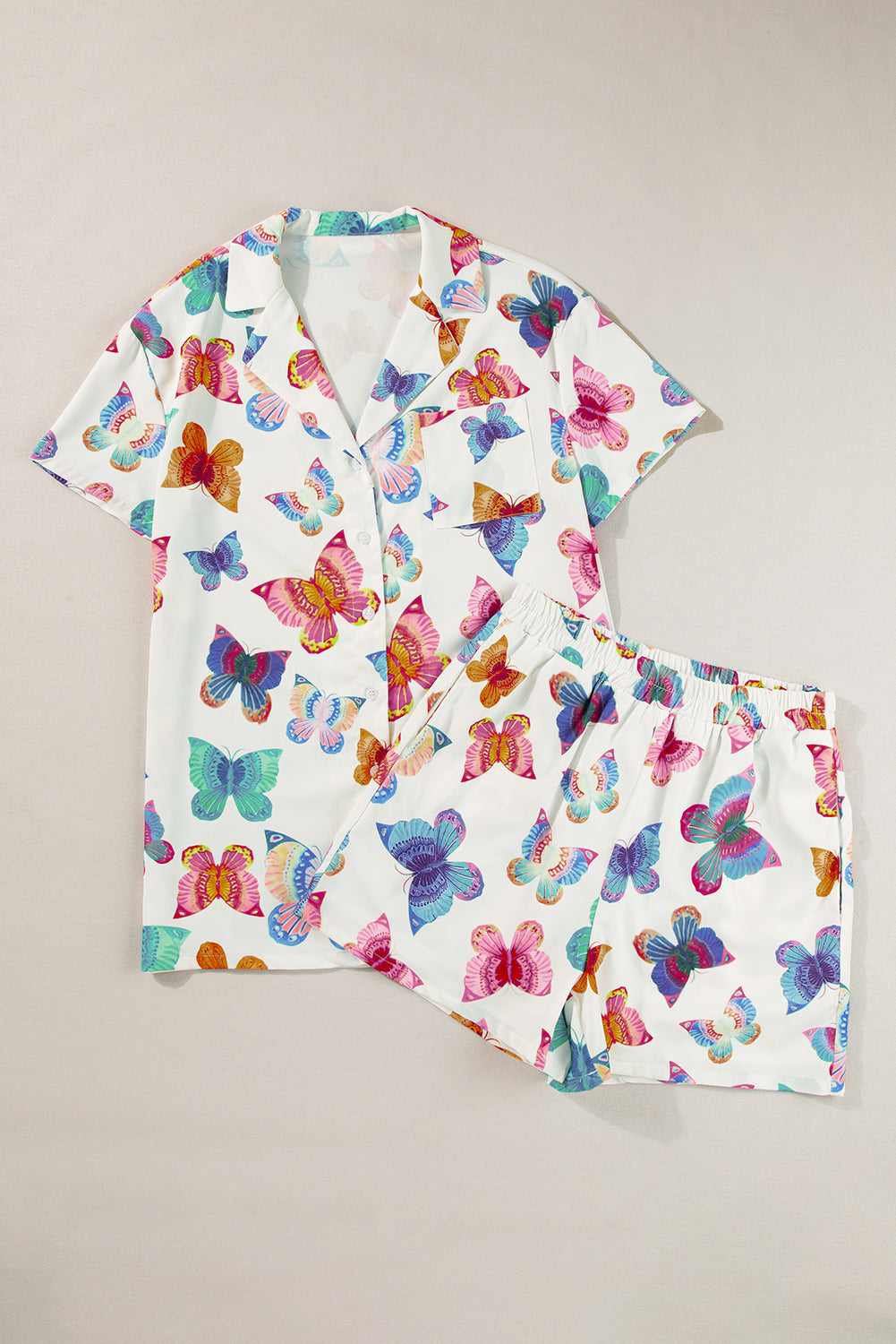 Multicolour Butterfly Pattern Short Sleeve Shirt Pajamas Set - Little Miss Vanilla