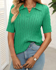 Mandy Cable Knit Johnny Collar Half Sleeve Sweater - Little Miss Vanilla