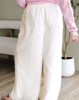 White Casual Tie Waist Pleated Wide Leg Pants