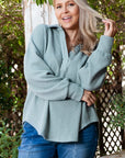 Plus Size Textured Johnny Collar Long Sleeve Sweatshirt - Little Miss Vanilla