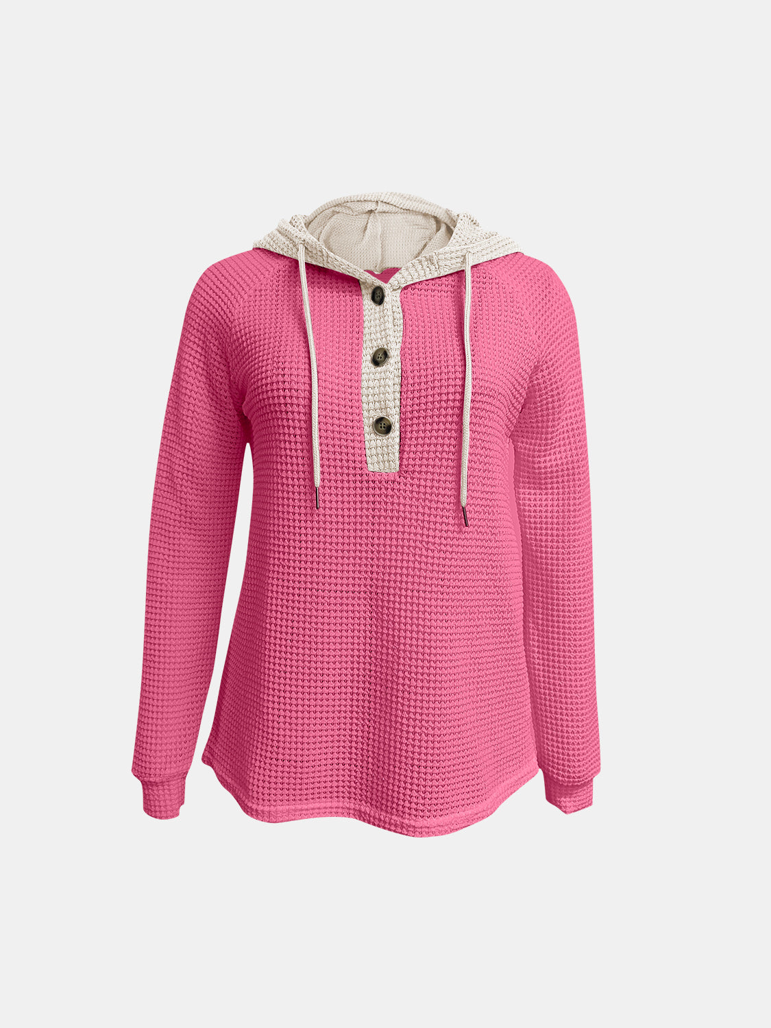 Full Size Waffle-Knit Contrast Long Sleeve Hoodie - Little Miss Vanilla