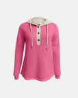 Full Size Waffle-Knit Contrast Long Sleeve Hoodie - Little Miss Vanilla