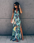 Mid-sleeve V-neck printed slim dress maxi - Little Miss Vanilla