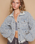 POL Star Textured Raw Hem Long Sleeve Denim Jacket - Little Miss Vanilla