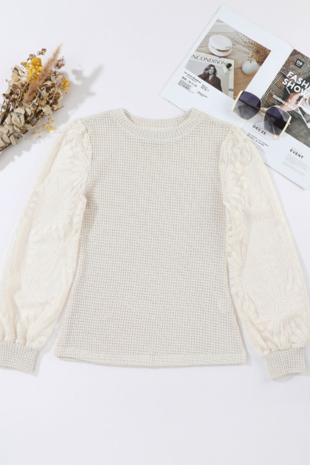 Mock Neck Lace Long Sleeve Top - Little Miss Vanilla