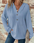 Waffle Knit Long Sleeve Drawstring Hooded Top - Little Miss Vanilla