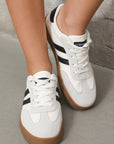 White Striped Lace-up Flat Sneakers