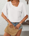 Mandy Ruffled Asymmetrical Neck Half Sleeve Blouse - Little Miss Vanilla