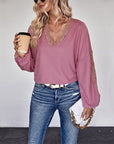 Women's Lace V-neck Long Sleeve Top