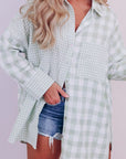 Pocketed Plaid Collared Neck Long Sleeve Shirt - Little Miss Vanilla