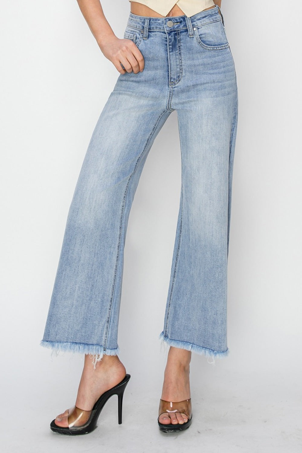 RISEN High Rise Crop Wide Fray Hem Jeans - Little Miss Vanilla