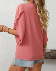 Mandy Ruffled Asymmetrical Neck Half Sleeve Blouse - Little Miss Vanilla