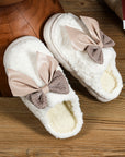 White Contrast Bowknot Applique Plush Winter Slippers (Bow Colors May Differ by Batch)