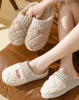 Solid Rhombic Letter Home Slippers Winter Warm Non-slip Floor Bedroom Plush Slipper For Couple House Shoes Women Men