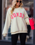 HOWDY Patched Round Neck Sherpa Sweatshirt - Little Miss Vanilla