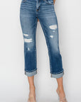 RISEN Full Size Cuffed Ankle Distressed Straight Jeans - Little Miss Vanilla