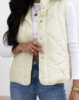 Beige Quilted High Neck Button Up Pocket Vest Coat - Little Miss Vanilla