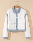 White Contrast Trim Buttoned Sherpa Jacket - Little Miss Vanilla