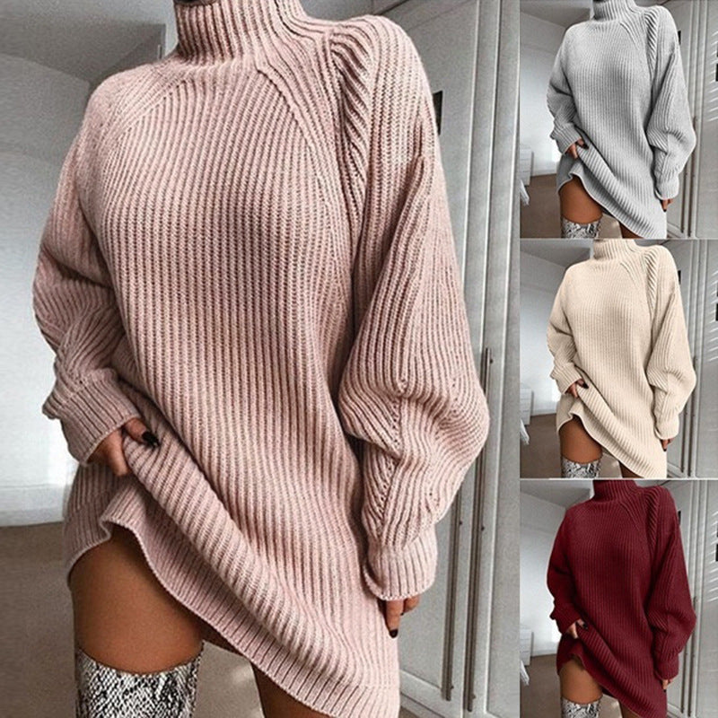 Solid Turtleneck Long Sweater Winter Warm Women Sweater Dress - Little Miss Vanilla