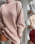 Solid Turtleneck Long Sweater Winter Warm Women Sweater Dress - Little Miss Vanilla