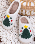 White Fuzzy Christmas Tree Pattern Home Slippers - Little Miss Vanilla