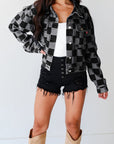 Black Checkered Patchwork Button up Denim Jacket