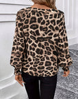 Leopard V-Neck Lantern Sleeve Blouse - Little Miss Vanilla