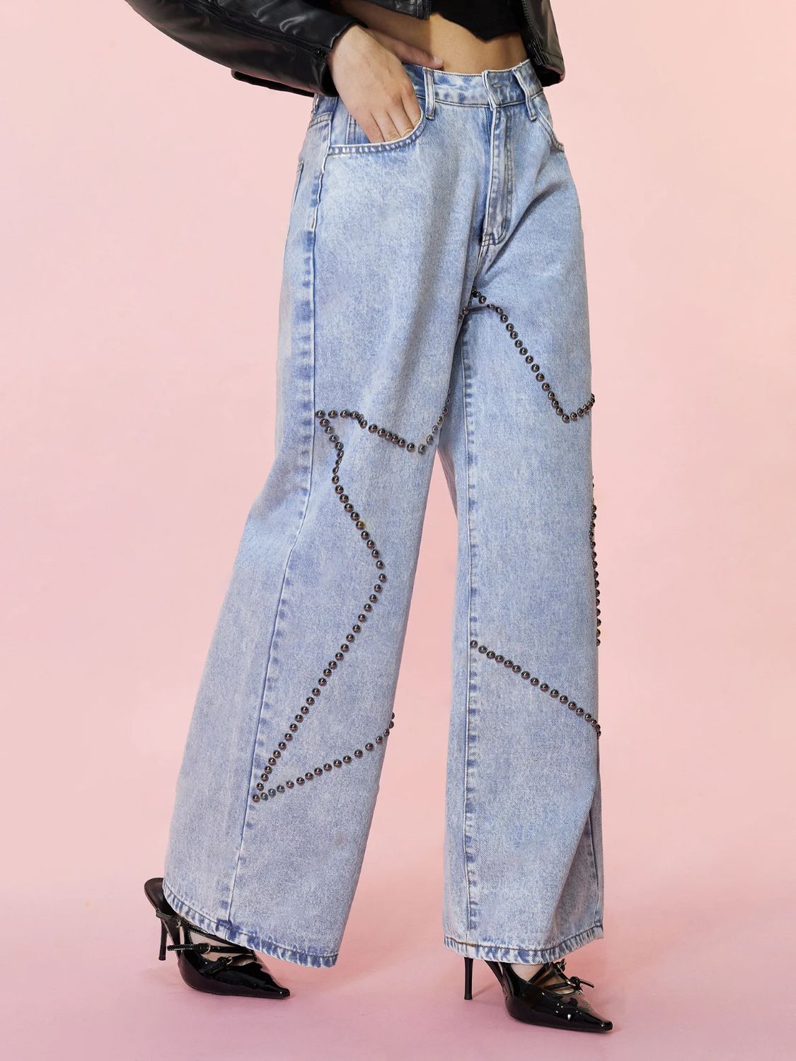 Studded Star Straight Jeans with Pockets - Little Miss Vanilla