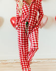 Fiery Red Christmas Plaid Print Shirt and Pants Pajama Set - Little Miss Vanilla