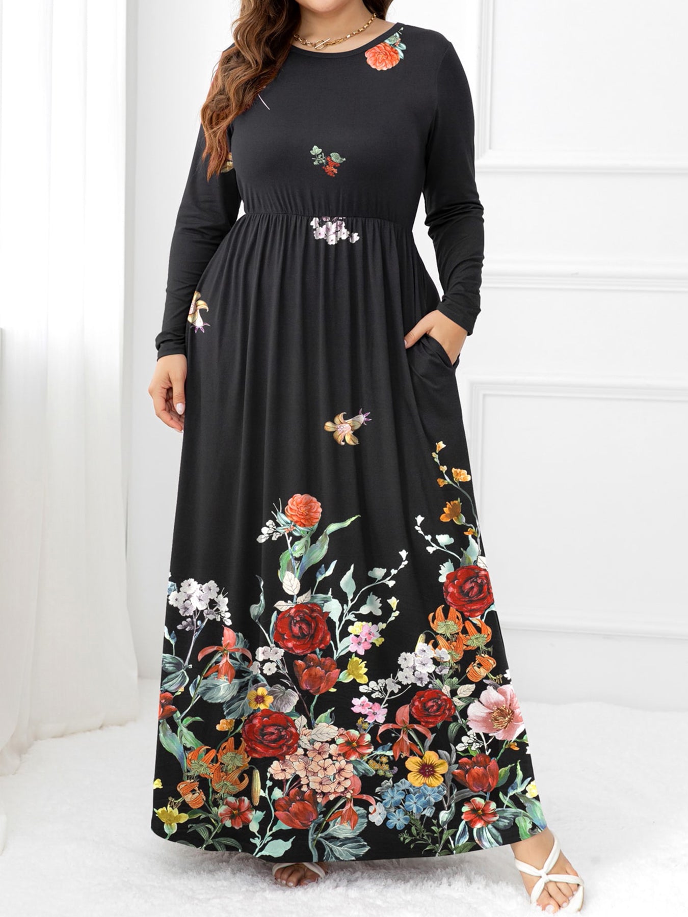 Plus Size Round Neck Maxi Dress with Pockets - Little Miss Vanilla