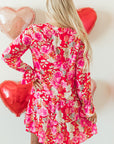 Red Floral Print High Waist V Neck Babydoll Mini Dress - Little Miss Vanilla