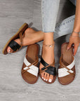 White Criss Cross PU Leather Flat Slippers